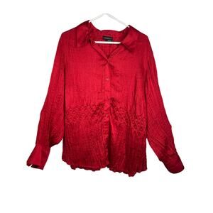 Lane Bryant shirt blouse top button up 18 / 29 red satin look dress up or down